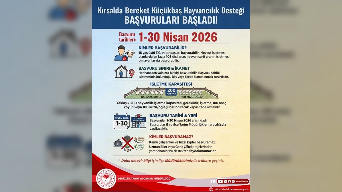 Denizli'de Küçükbaş Hayvancılık Desteği Başvuruları Başladı: 1-30 Nisan Arası