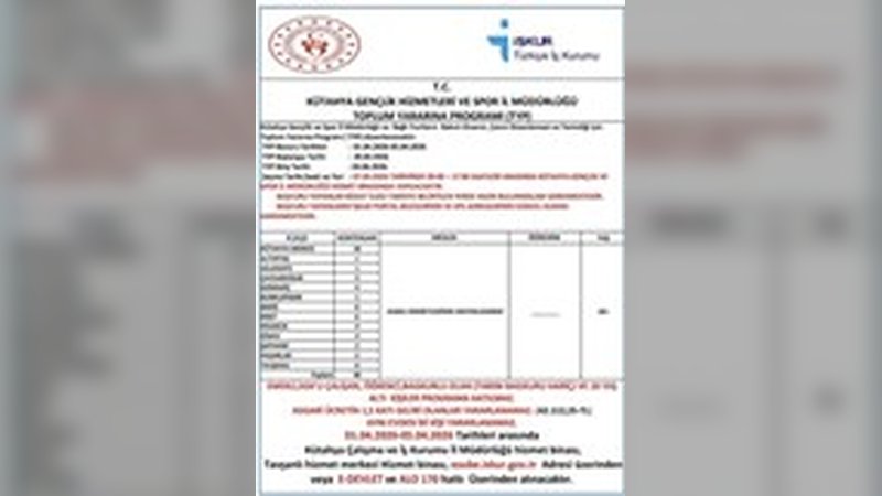 Kütahya'da Toplum Yararına Program (TYP) Başvuruları Başlıyor: 90 Kontenjan Açıldı