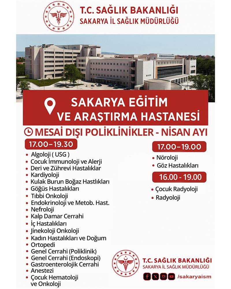 Sakarya'da Nisan Ayı Mesai Dışı Poliklinik Hizmetleri Belirlendi - Görsel 2