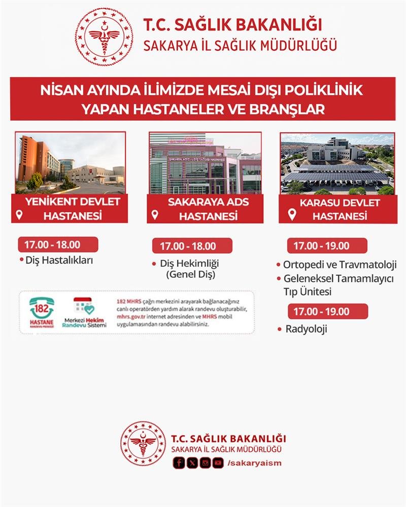 Sakarya'da Nisan Ayı Mesai Dışı Poliklinik Hizmetleri Belirlendi - Görsel 3