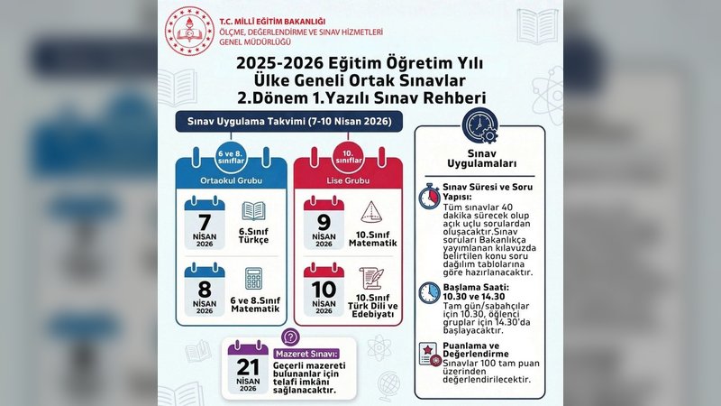 2025-2026 Eğitim Öğretim Yılı Ortak Yazılı Sınav Takvimi Açıklandı