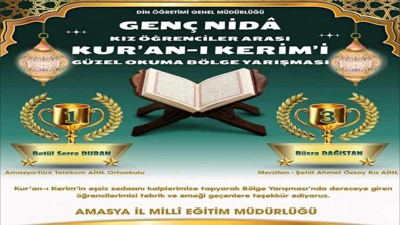 Amasya'dan Türkiye Finallerine: Genç Nidâ Kur'an-ı Kerim'i Güzel Okuma Yarışması'nda Başarı