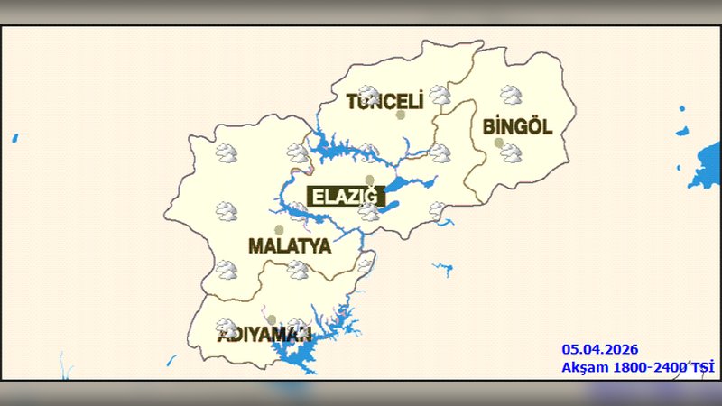 Elazığ'da Parçalı Bulutlu Hava ve Aralıklı Yağış Bekleniyor