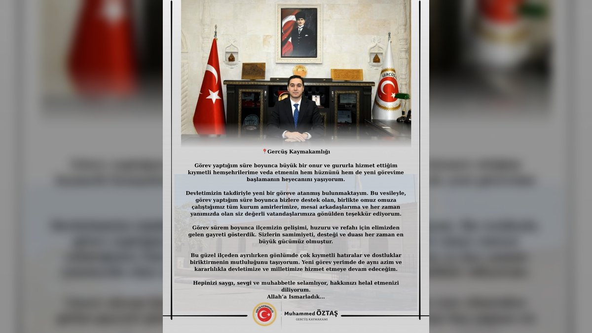 Gercüş Kaymakamı Veda Etti: Yeni Göreve Heyecanla Başlıyor