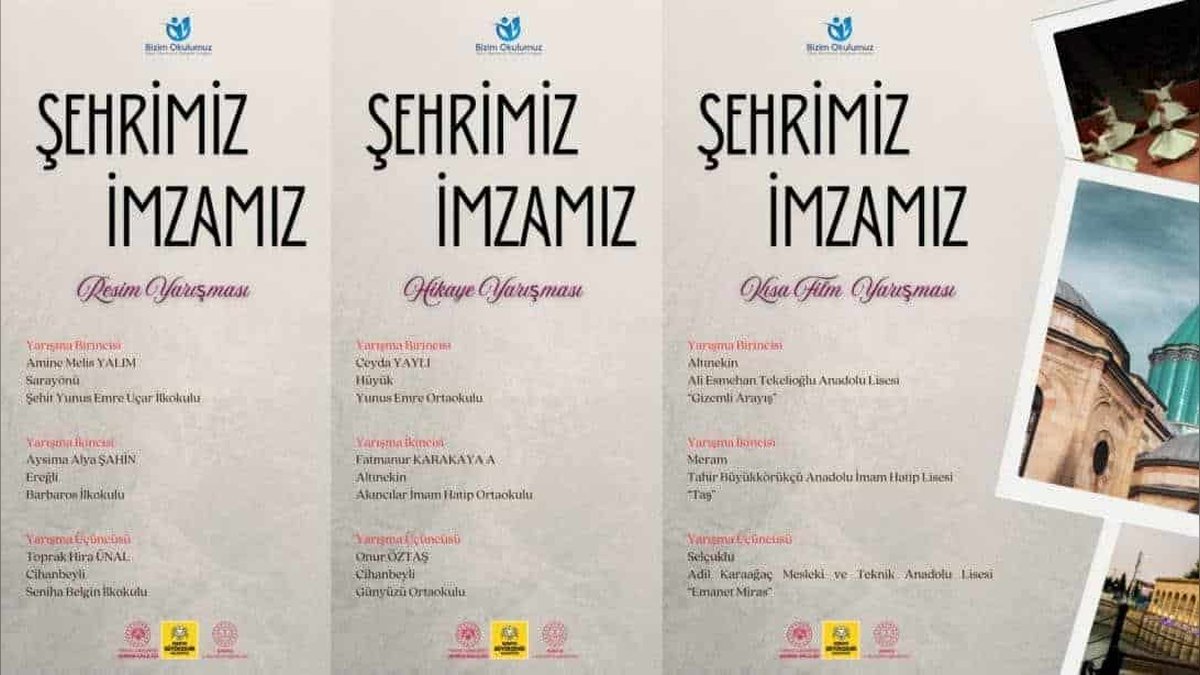 Konya İl Milli Eğitim Müdürlüğü'nden "Şehrimiz İmzamız" Projesi Yarışma Sonuçları Açıklandı