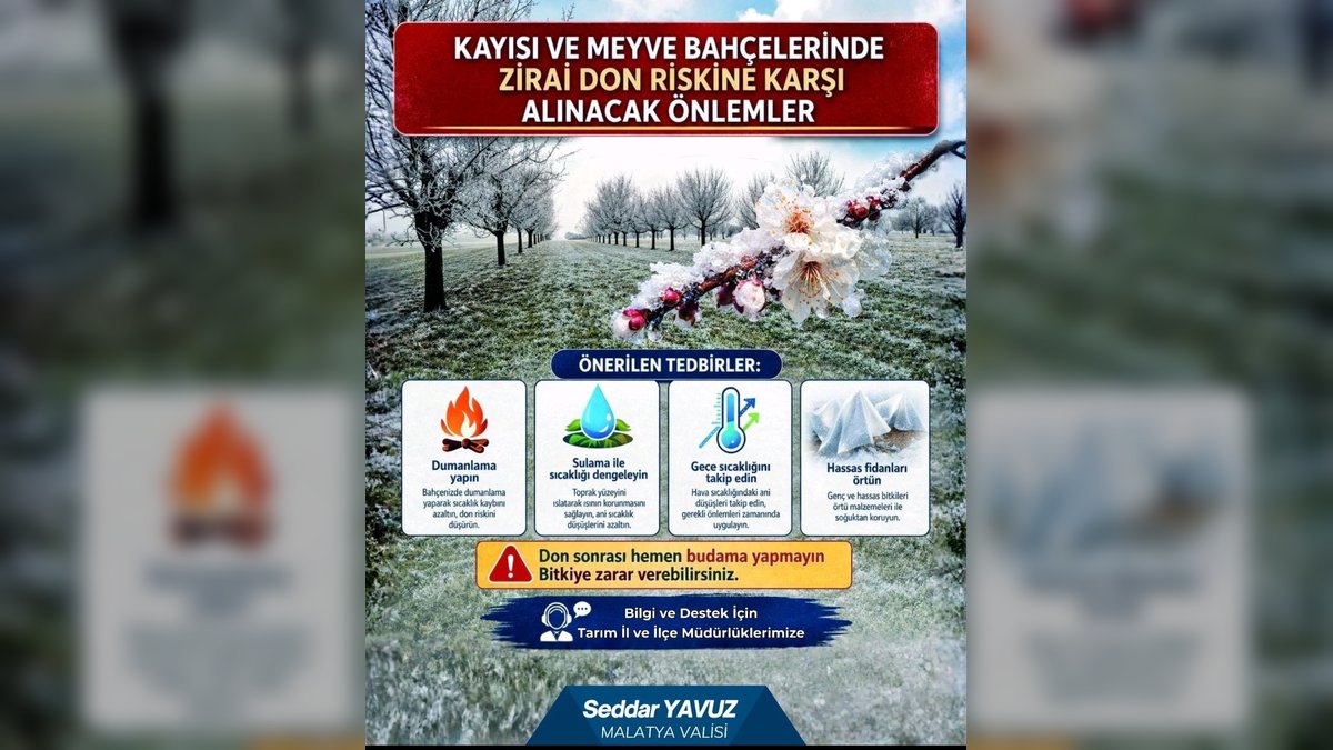 Malatya Valiliği'nden Çiftçilere Don Uyarısı: Alınması Gereken Tedbirler Açıklandı