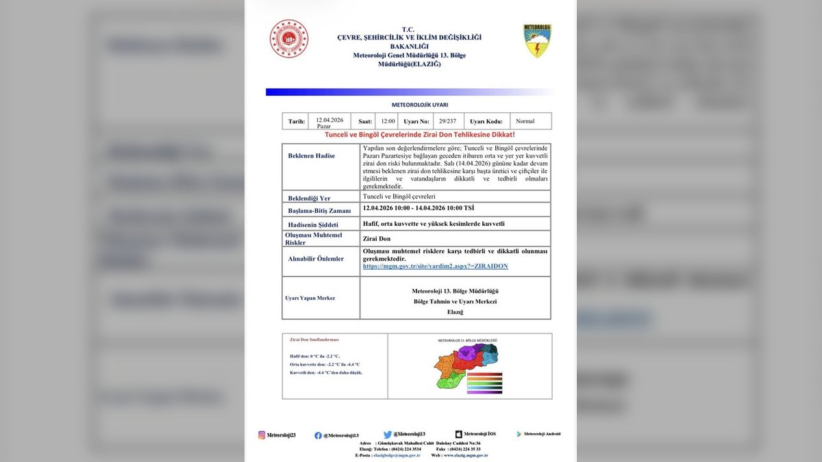 Bingöl'de Zirai Don Tehlikesi: 12-14 Nisan Arası Dikkat!