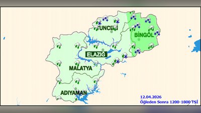 Elazığ'da Hava Durumu: 12 Nisan Pazar Yağmurlu, Sıcaklık 1-12°C