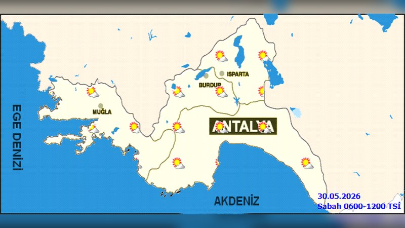Antalya'da 30 Mayıs Cumartesi Hava Durumu: Az Bulutlu ve Açık, İç Kesimlerde Sıcaklık Düşüşü Bekleniyor