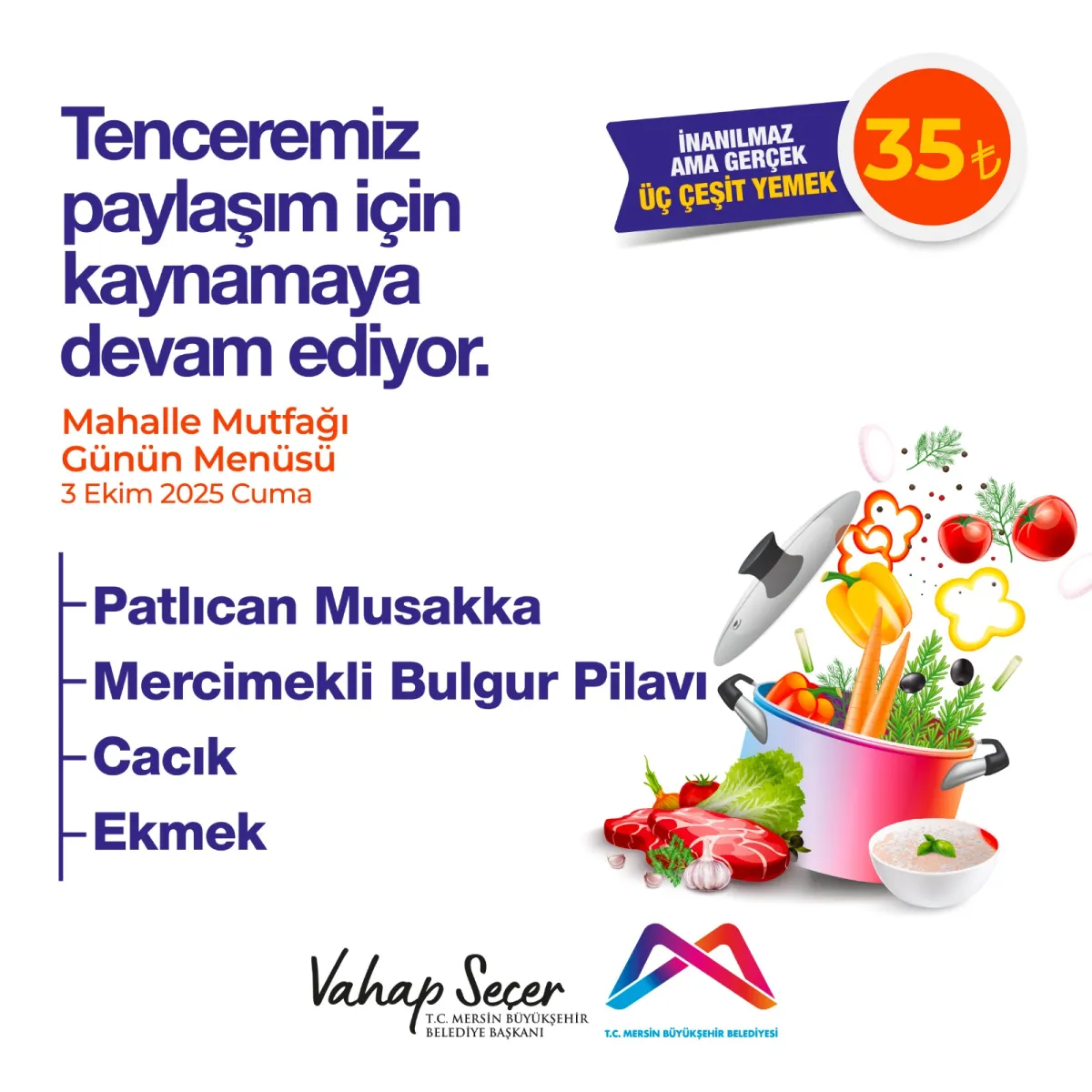 Mersin Büyükşehir Belediyesi'nden Mahalle Mutfağı Menüsü: Bugünün Menüsünde Patlıcan Musakka Var!