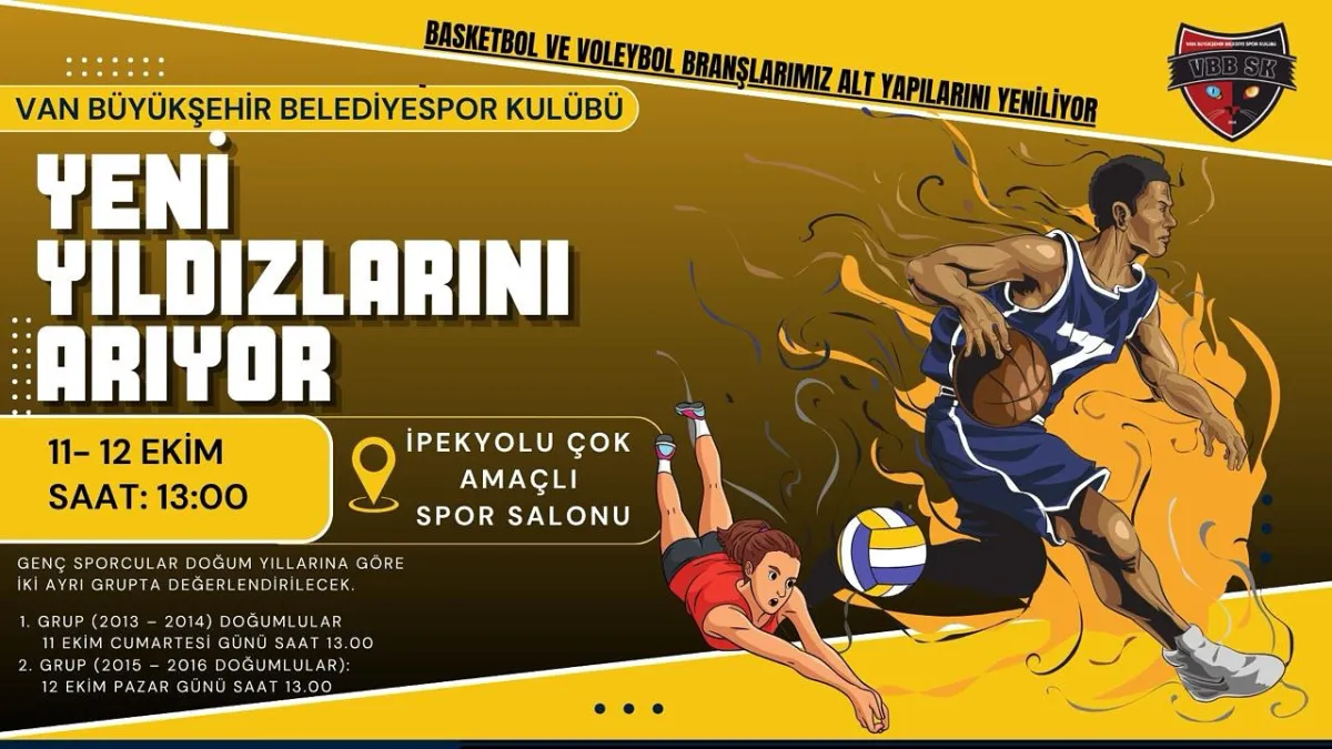 Van Büyükşehir Belediyespor'dan Voleybol ve Basketbol Seçmeleri Başlıyor