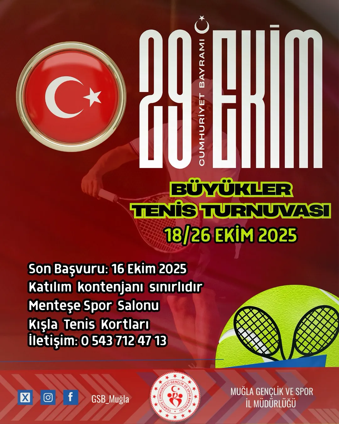 Muğla'da Cumhuriyet Coşkusu Tenis Turnuvasıyla Buluşuyor: 29 Ekim'de Menteşe'de Spor Şöleni!