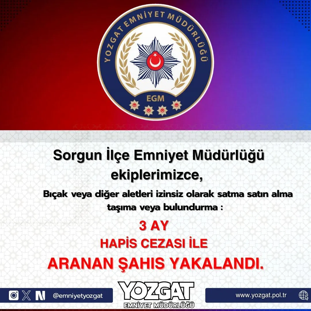 Yozgat'ta Aranan Şahıs Yakalandı: Emniyet Müdürlüğü'nden Açıklama