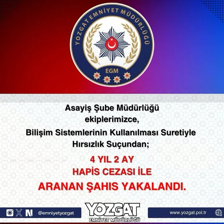 Yozgat'ta Aranan Şahıs Yakalandı: Huzur Operasyonu Başarıyla Tamamlandı
