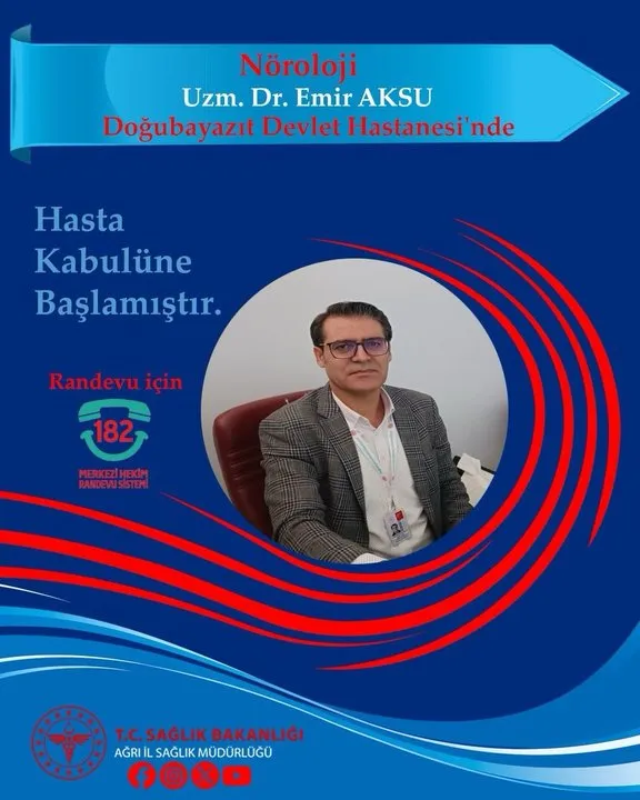 Nöroloji Uzmanı Dr. Emir Aksu Doğubayazıt Devlet Hastanesi'nde Göreve Başladı