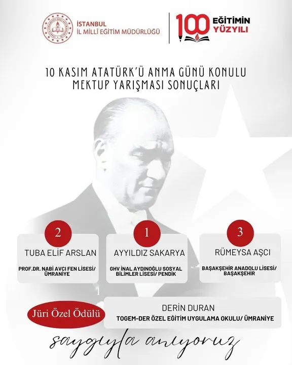 İstanbul'da 10 Kasım Yarışma Sonuçları Açıklandı: Dereceye Giren Öğrenciler Belirlendi