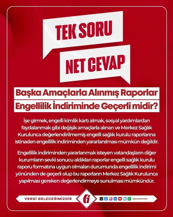 Gelir İdaresi Başkanlığı'ndan Engellilere Yönelik Vergi Avantajları Açıklaması