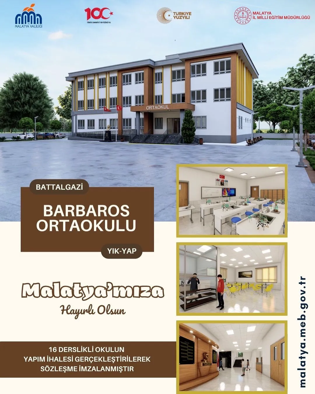 Malatya Battalgazi'de Yeni Barbaros Ortaokulu İçin İhale Tamamlandı, Sözleşme İmzalandı