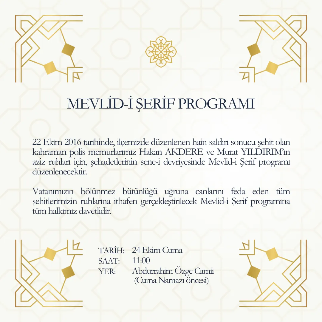 Şehit Polisler Anısına Mevlid-i Şerif Programı Düzenlenecek